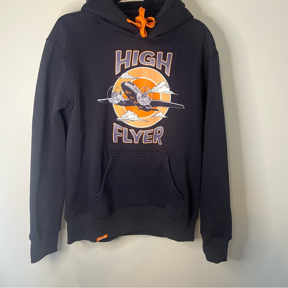 Gage “High Flyer” Dark Navy Hooded Sweatshirt with Airplane Pot Leaves Thick
